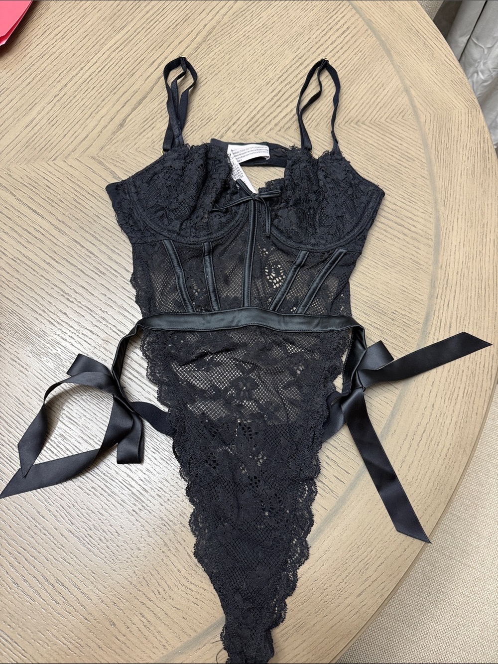 Victoria Secret Black Lace Bodysuit Teddy with Satin Ties - Women Intimates